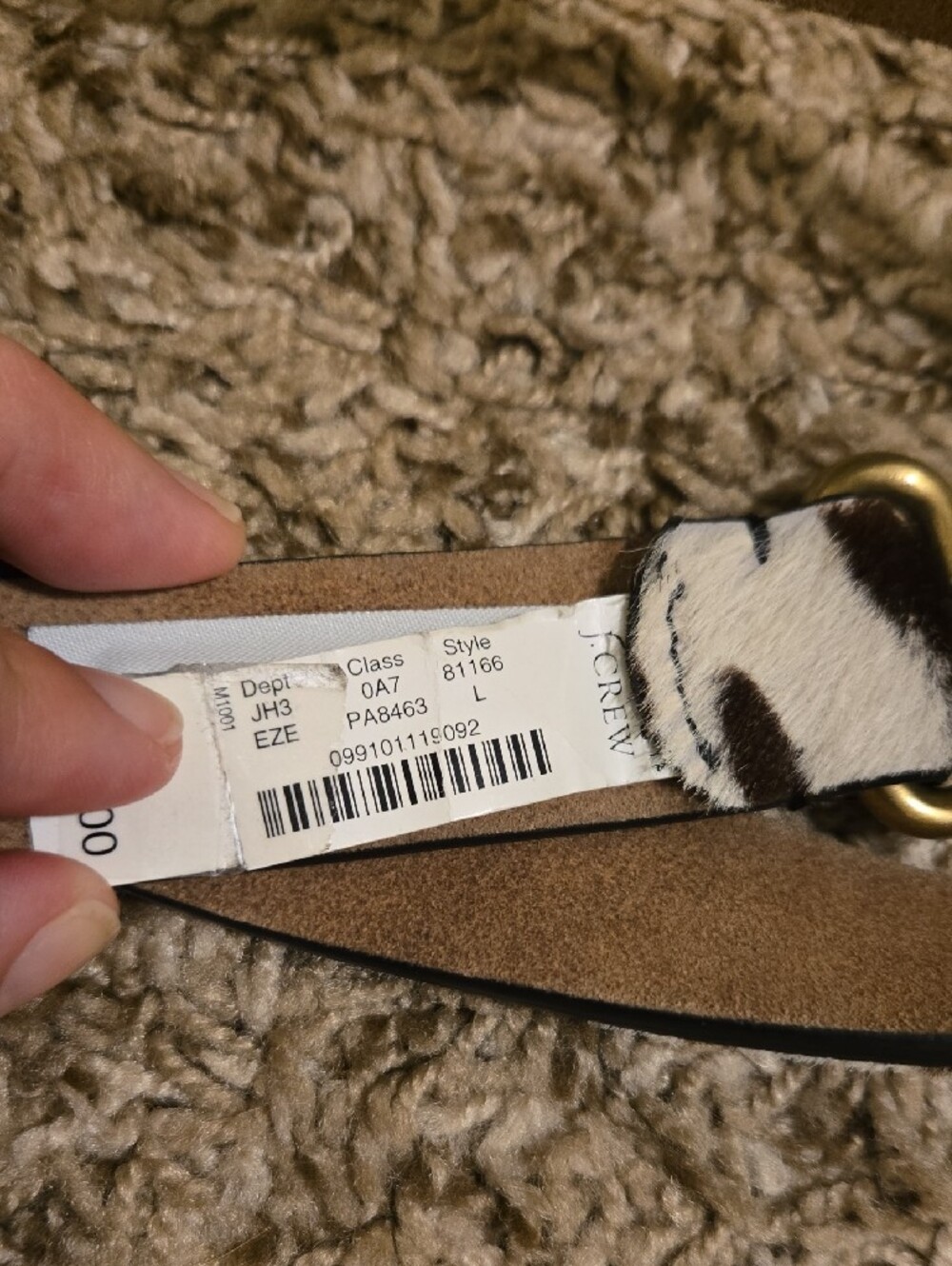 J. Crew Brown and White Zebra-Print Leather Belt with Brass Ring Buckle - Picture 3 of 4